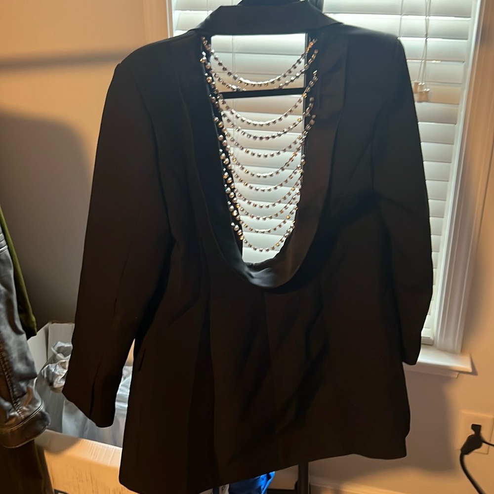 Black open back sequin blazer